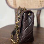 CHANEL Handbag Brown Vintage Black / Dark Brown Lambskin Quilted Square CC Flap GHW - Redeluxe