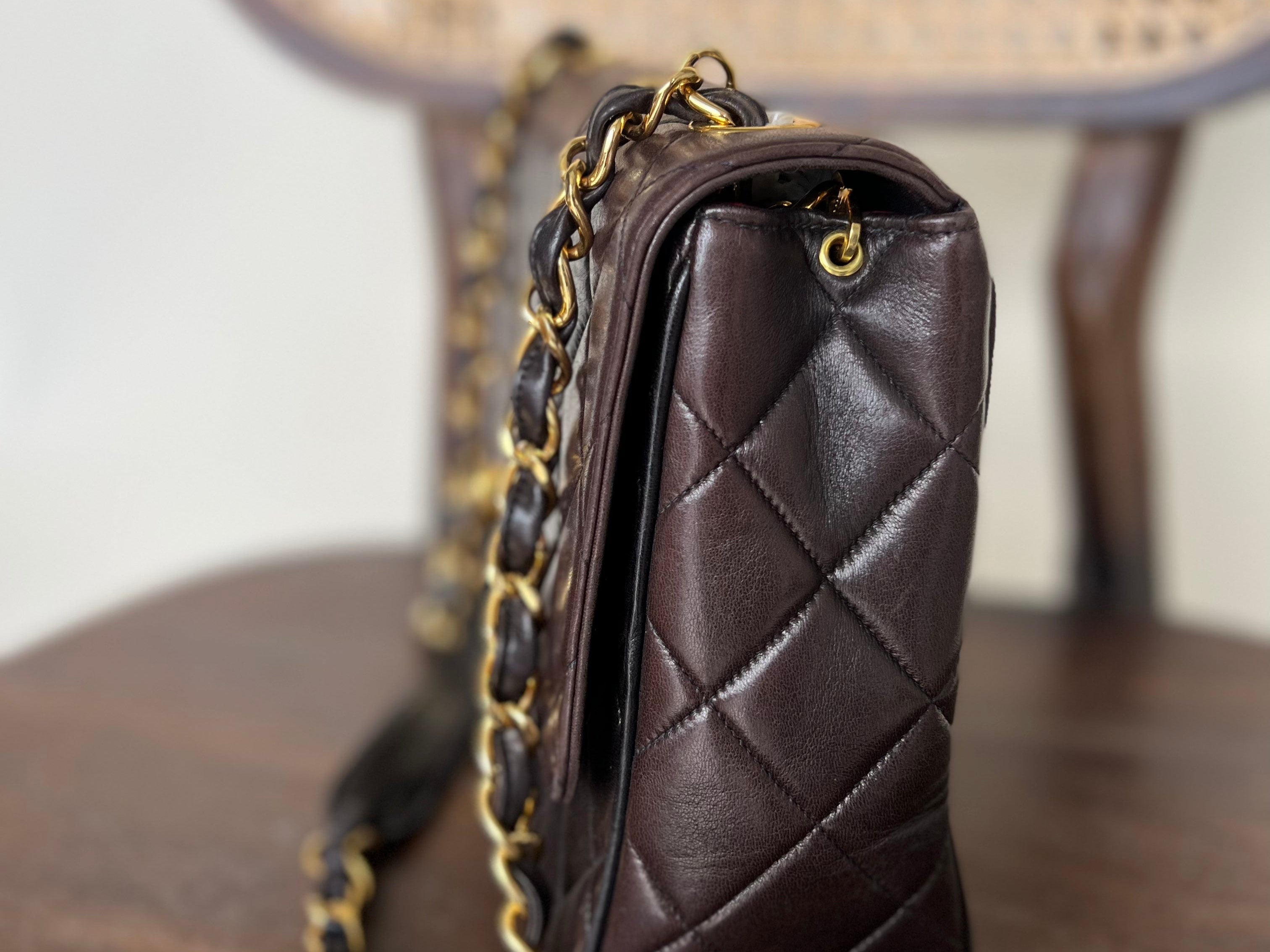 CHANEL Handbag Brown Vintage Black / Dark Brown Lambskin Quilted Square CC Flap GHW - Redeluxe