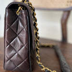 CHANEL Handbag Brown Vintage Black / Dark Brown Lambskin Quilted Square CC Flap GHW - Redeluxe