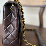 CHANEL Handbag Brown Vintage Black / Dark Brown Lambskin Quilted Square CC Flap GHW - Redeluxe