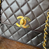 CHANEL Handbag Brown Vintage Black / Dark Brown Lambskin Quilted Square CC Flap GHW - Redeluxe