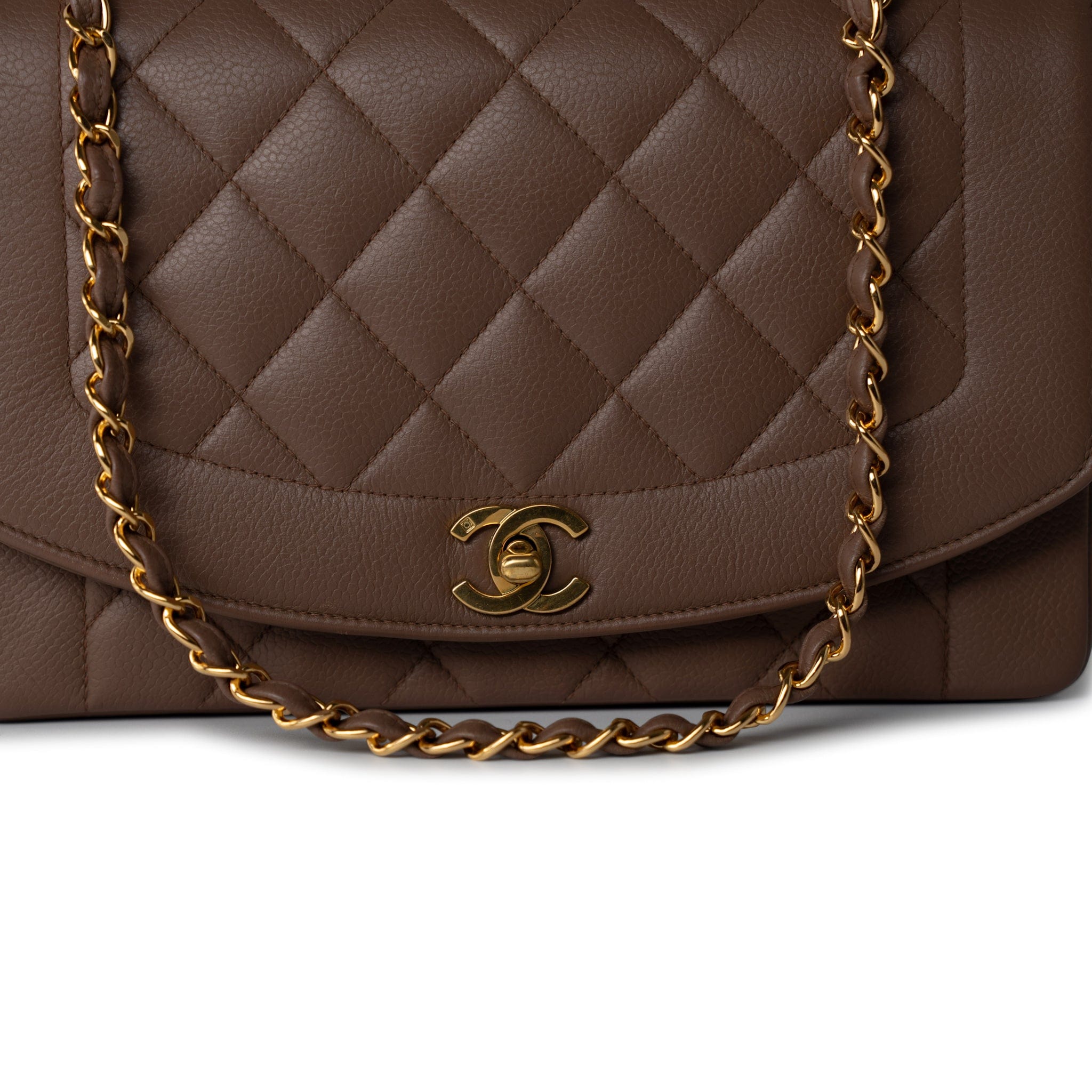 Exclusive SALE CHANEL Vintage Brown Caviar Quilted Medium Diana