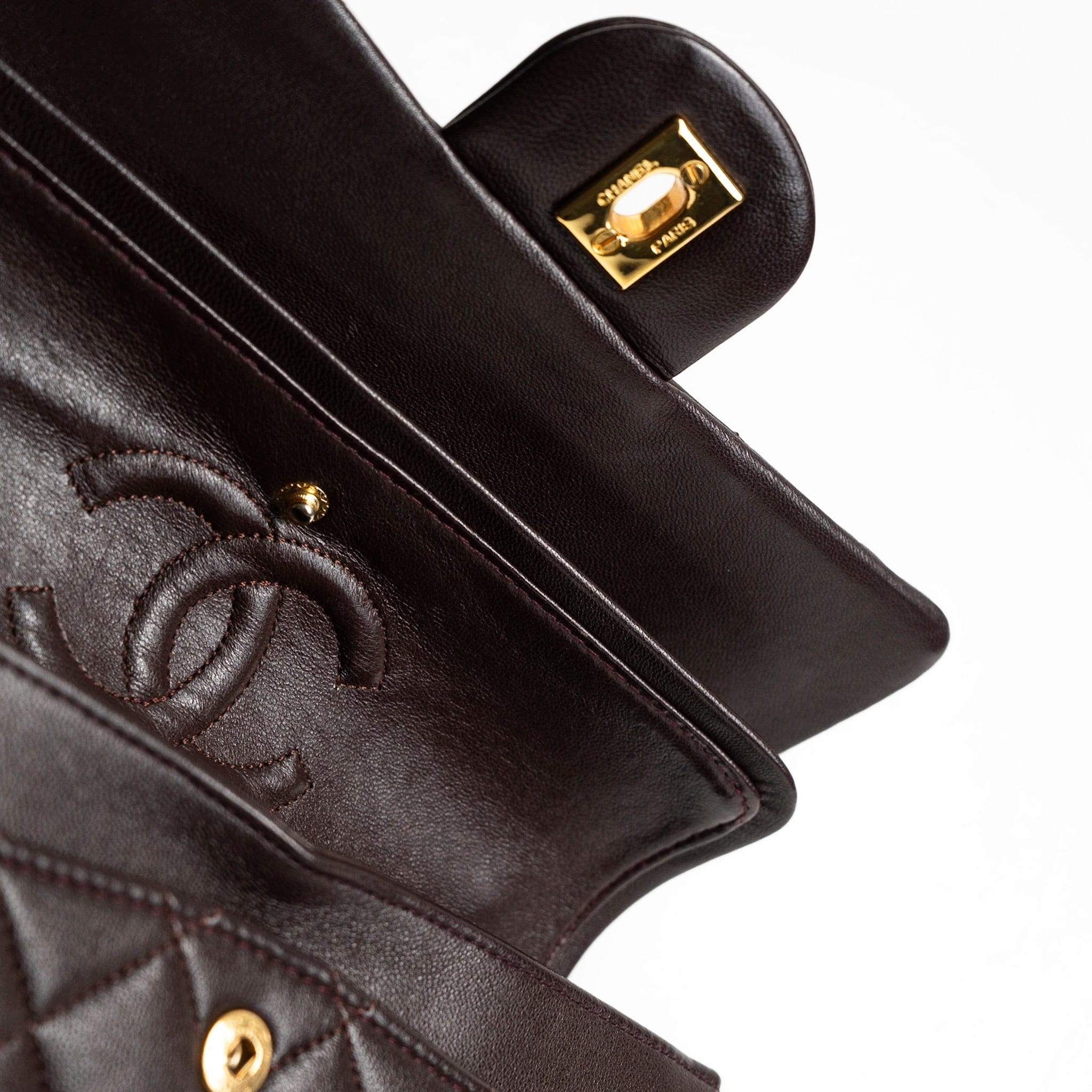 CHANEL Handbag Brown Vintage Brown Lambskin Quilted Classic Flap Small GHW - Redeluxe