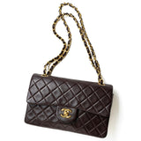CHANEL Handbag Brown Vintage Brown Lambskin Quilted Classic Flap Small GHW - Redeluxe