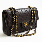 CHANEL Handbag Brown Vintage Brown Lambskin Quilted Classic Flap Small GHW - Redeluxe