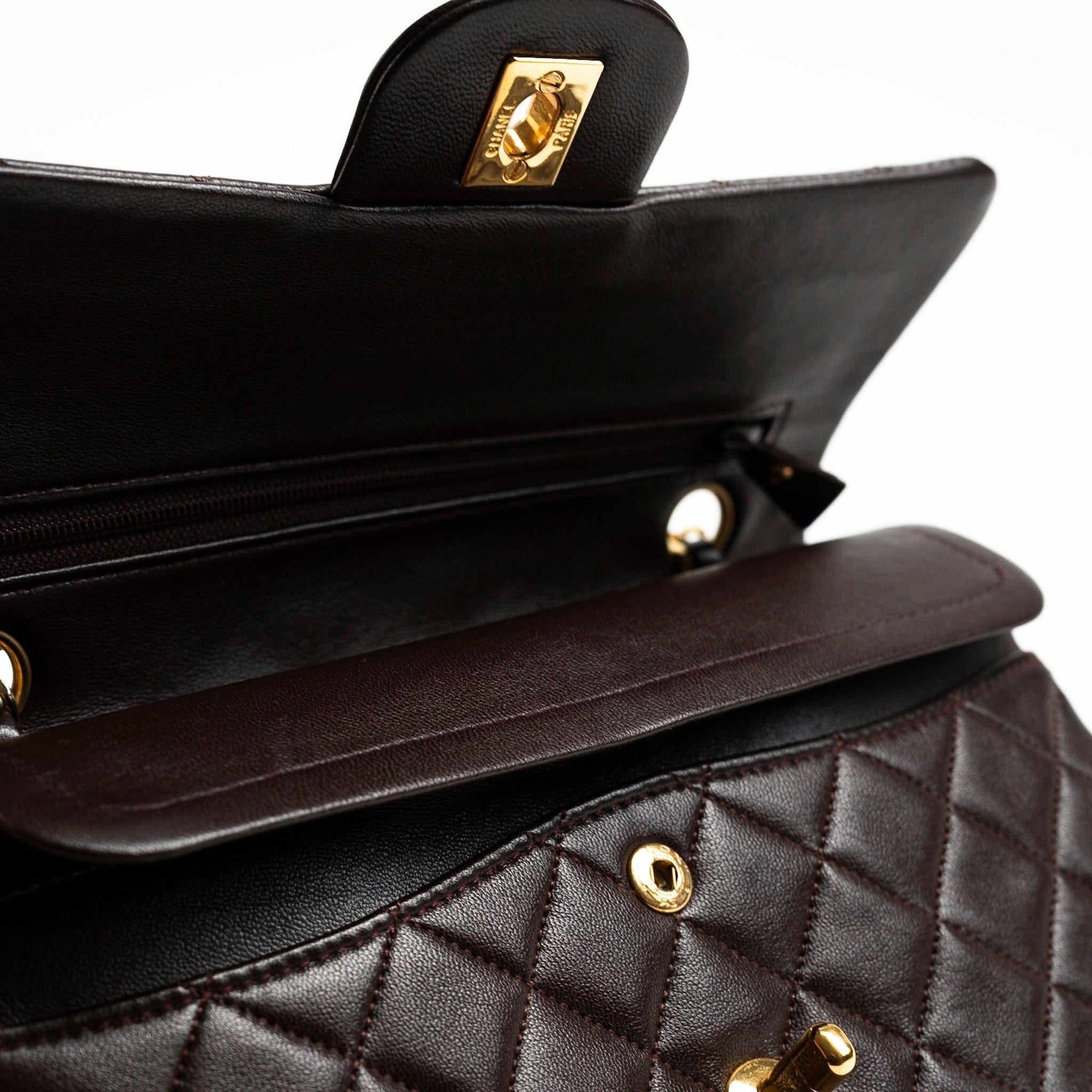 CHANEL Handbag Brown Vintage Brown Lambskin Quilted Classic Flap Small GHW - Redeluxe