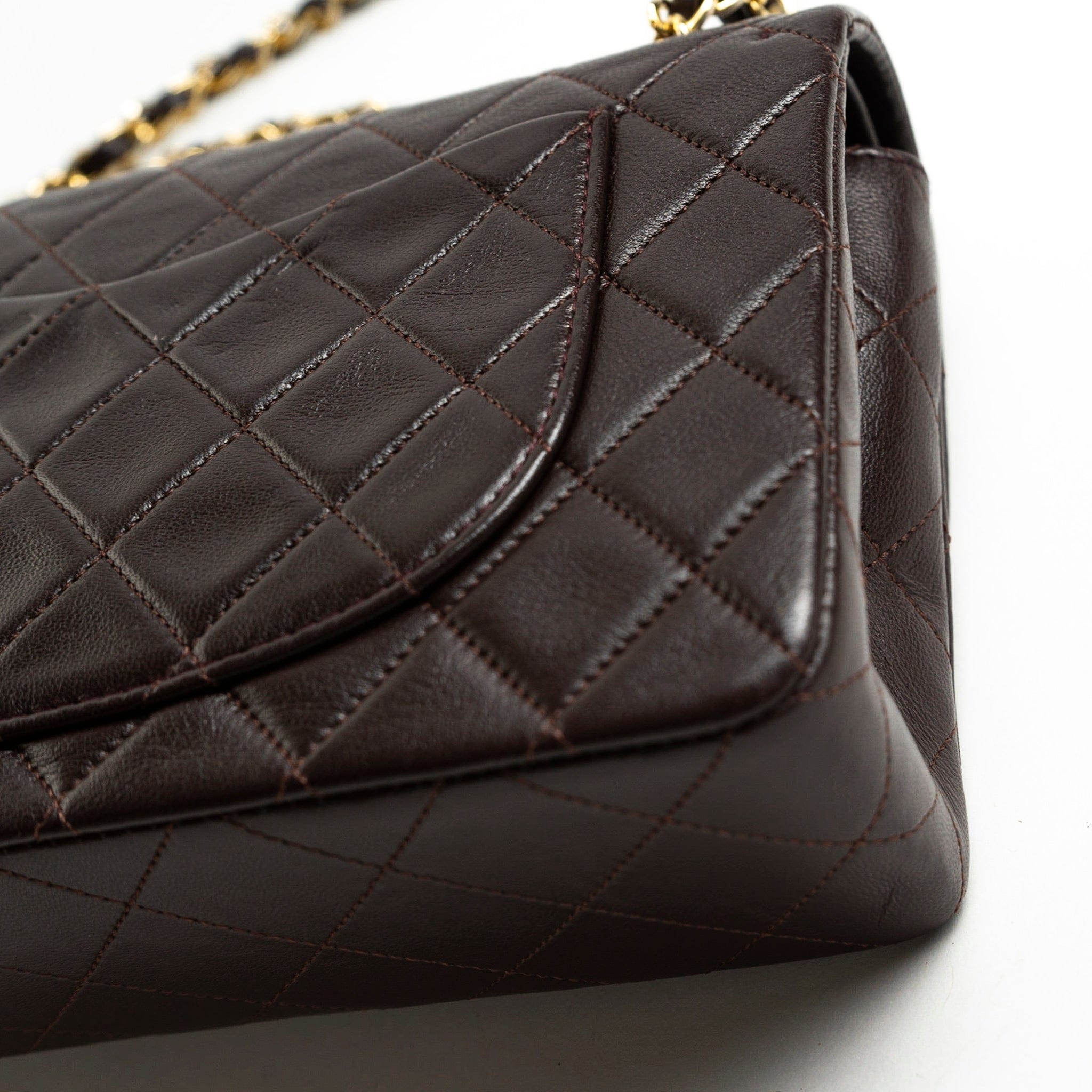 CHANEL Handbag Brown Vintage Brown Lambskin Quilted Classic Flap Small GHW - Redeluxe