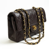 CHANEL Handbag Brown Vintage Brown Lambskin Quilted Classic Flap Small GHW - Redeluxe