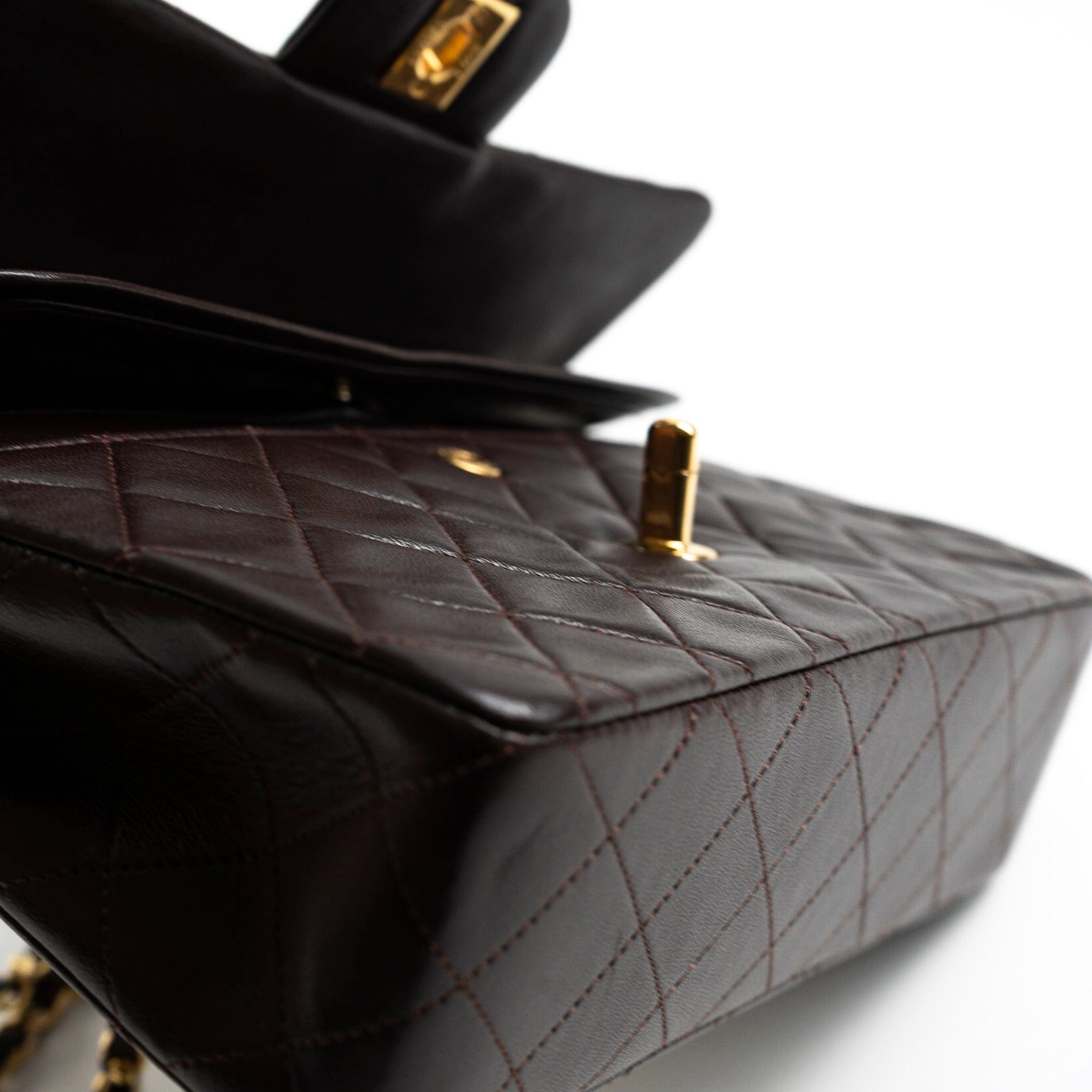 CHANEL Handbag Brown Vintage Brown Lambskin Quilted Classic Flap Small GHW - Redeluxe
