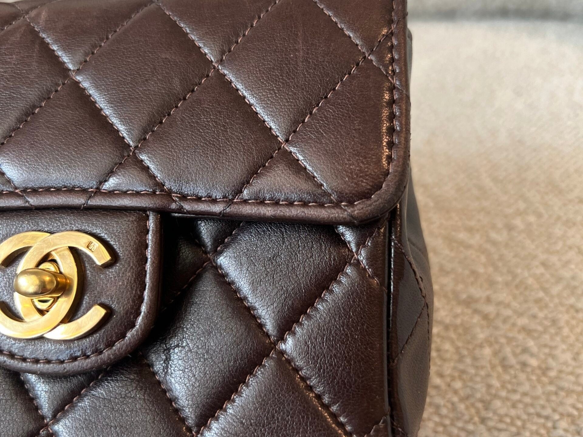 CHANEL Handbag Brown Vintage Brown Lambskin Quilted Micro Mini Kelly with Top Handle GHW - Redeluxe