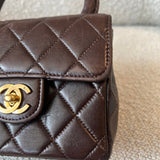 CHANEL Handbag Brown Vintage Brown Lambskin Quilted Micro Mini Kelly with Top Handle GHW - Redeluxe