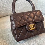 CHANEL Handbag Brown Vintage Brown Lambskin Quilted Micro Mini Kelly with Top Handle GHW - Redeluxe