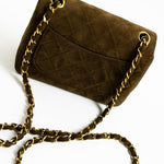 CHANEL Handbag Brown Vintage Brown Suede Quilted Mini Square Flap GHW - Redeluxe