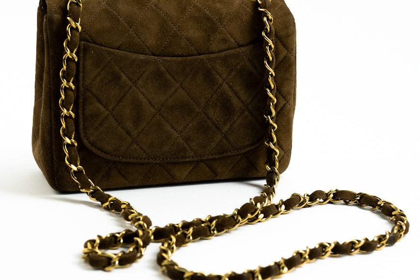 CHANEL Handbag Brown Vintage Brown Suede Quilted Mini Square Flap GHW - Redeluxe