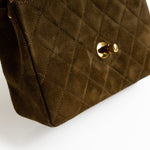 CHANEL Handbag Brown Vintage Brown Suede Quilted Mini Square Flap GHW - Redeluxe