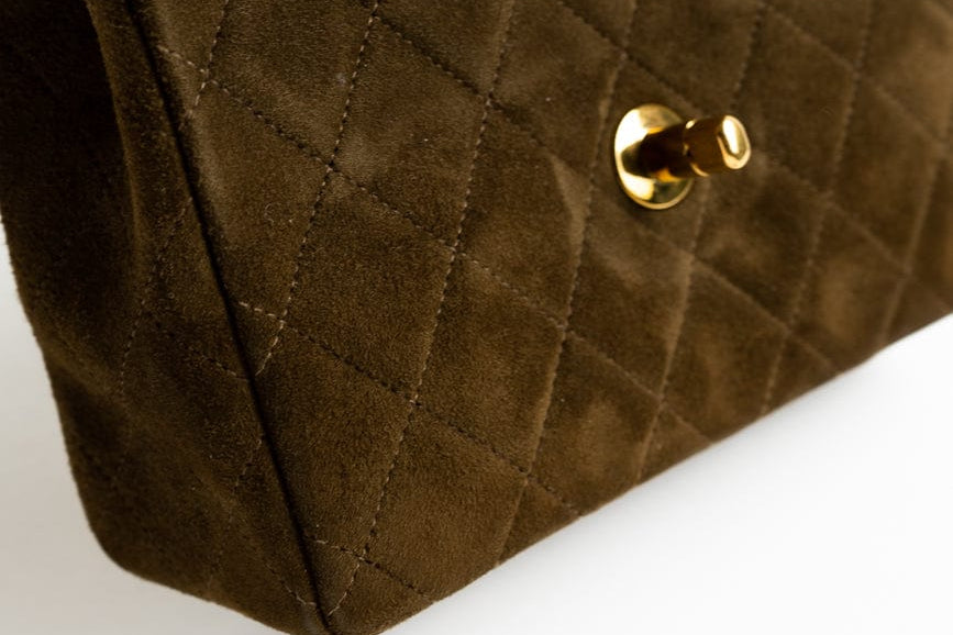 CHANEL Handbag Brown Vintage Brown Suede Quilted Mini Square Flap GHW - Redeluxe