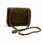 CHANEL Handbag Brown Vintage Brown Suede Quilted Mini Square Flap GHW - Redeluxe