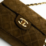 CHANEL Handbag Brown Vintage Brown Suede Quilted Mini Square Flap GHW - Redeluxe