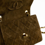 CHANEL Handbag Brown Vintage Brown Suede Quilted Mini Square Flap GHW - Redeluxe