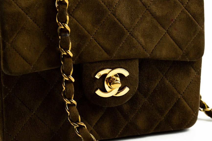 CHANEL Handbag Brown Vintage Brown Suede Quilted Mini Square Flap GHW - Redeluxe