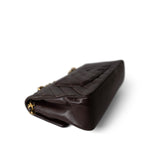 CHANEL Handbag Brown Vintage Chocolate Lambskin Chevron Classic Flap Medium Gold Hardware - Redeluxe