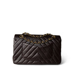 CHANEL Handbag Brown Vintage Chocolate Lambskin Chevron Classic Flap Medium Gold Hardware - Redeluxe