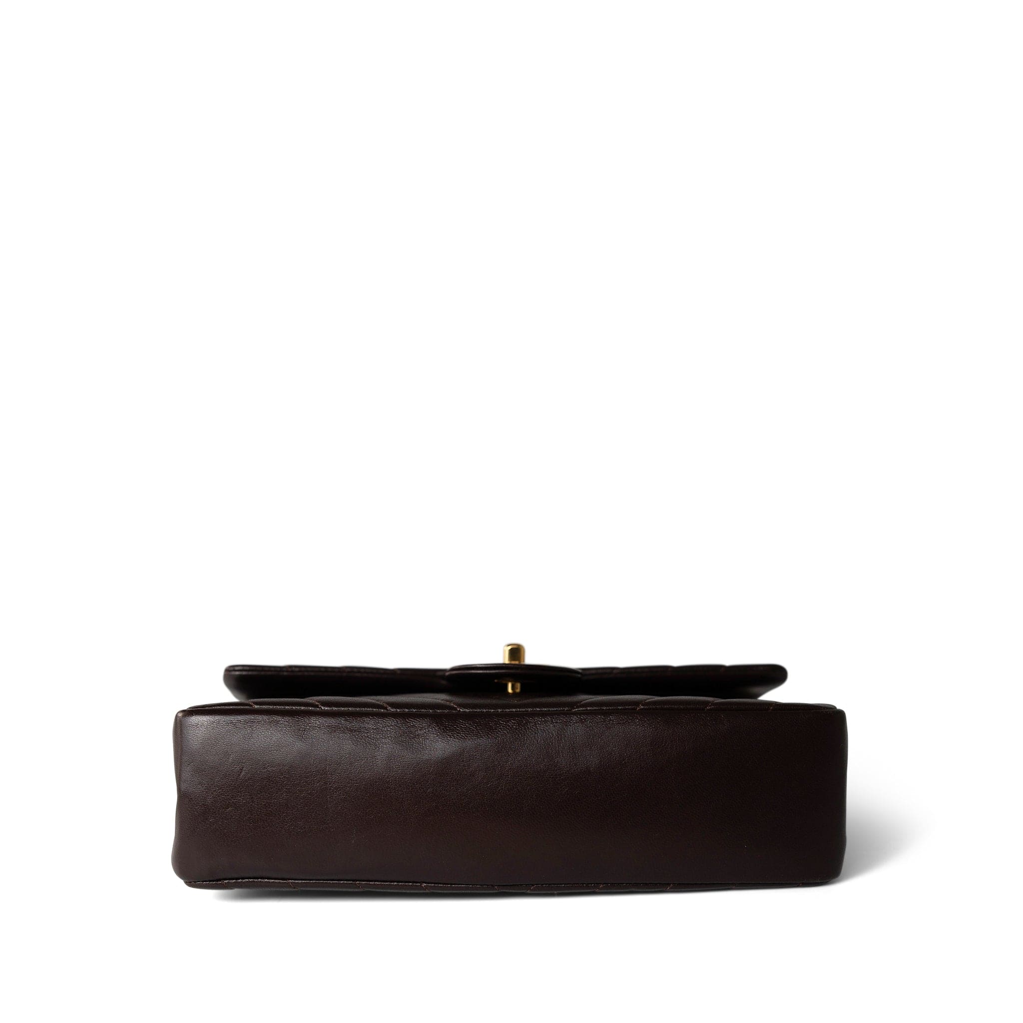 CHANEL Handbag Brown Vintage Chocolate Lambskin Chevron Classic Flap Medium Gold Hardware - Redeluxe