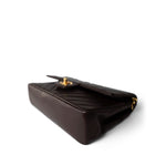 CHANEL Handbag Brown Vintage Chocolate Lambskin Chevron Classic Flap Medium Gold Hardware - Redeluxe
