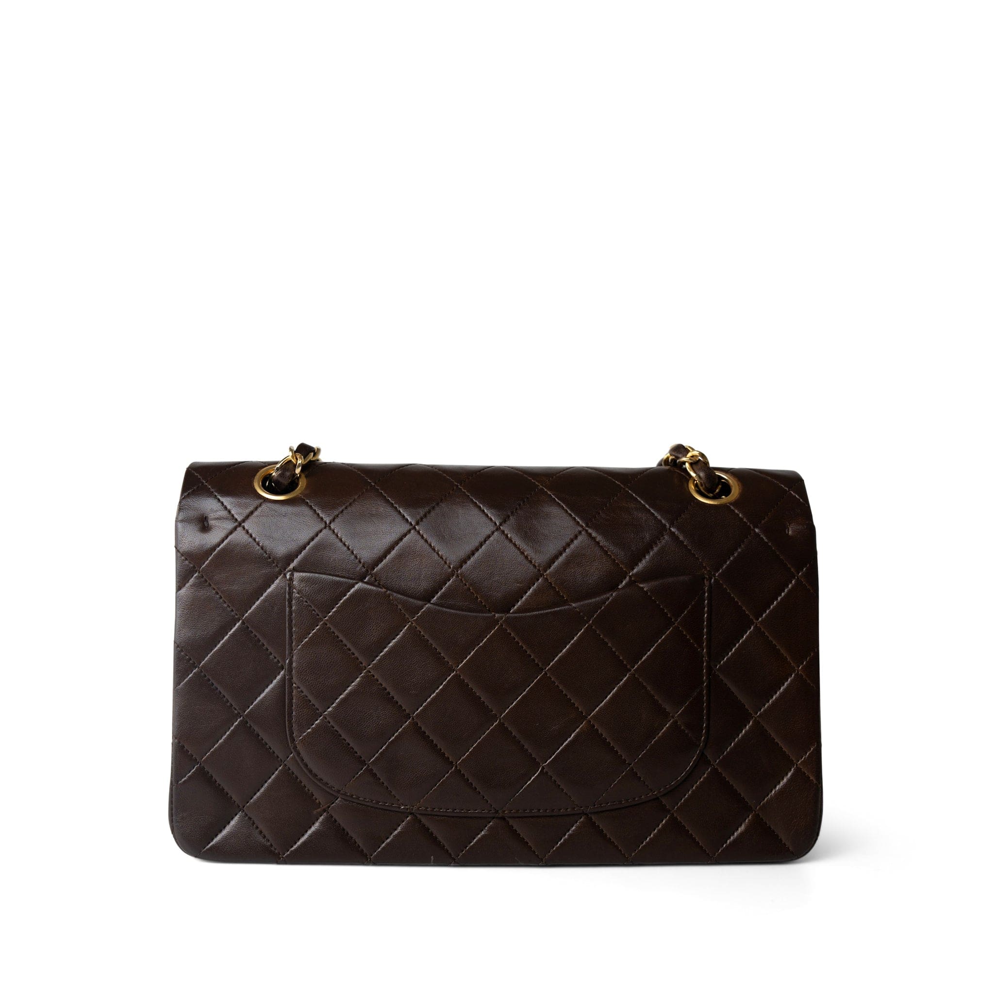 Vintage Dark Brown Lambskin Quilted Classic Flap Medium Gold