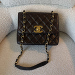 CHANEL Handbag Brown Vintage Lambskin Quilted Square Classic GHW (Shoulder Bag) - Redeluxe
