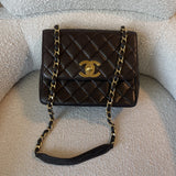 CHANEL Handbag Brown Vintage Lambskin Quilted Square Classic GHW (Shoulder Bag) - Redeluxe