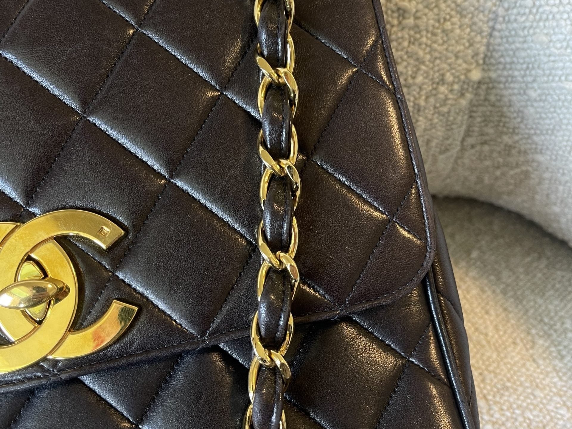 CHANEL Handbag Brown Vintage Lambskin Quilted Square Classic GHW (Shoulder Bag) - Redeluxe