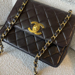 CHANEL Handbag Brown Vintage Lambskin Quilted Square Classic GHW (Shoulder Bag) - Redeluxe