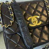 CHANEL Handbag Brown Vintage Lambskin Quilted Square Classic GHW (Shoulder Bag) - Redeluxe