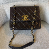CHANEL Handbag Brown Vintage Lambskin Quilted Square Classic GHW (Shoulder Bag) - Redeluxe