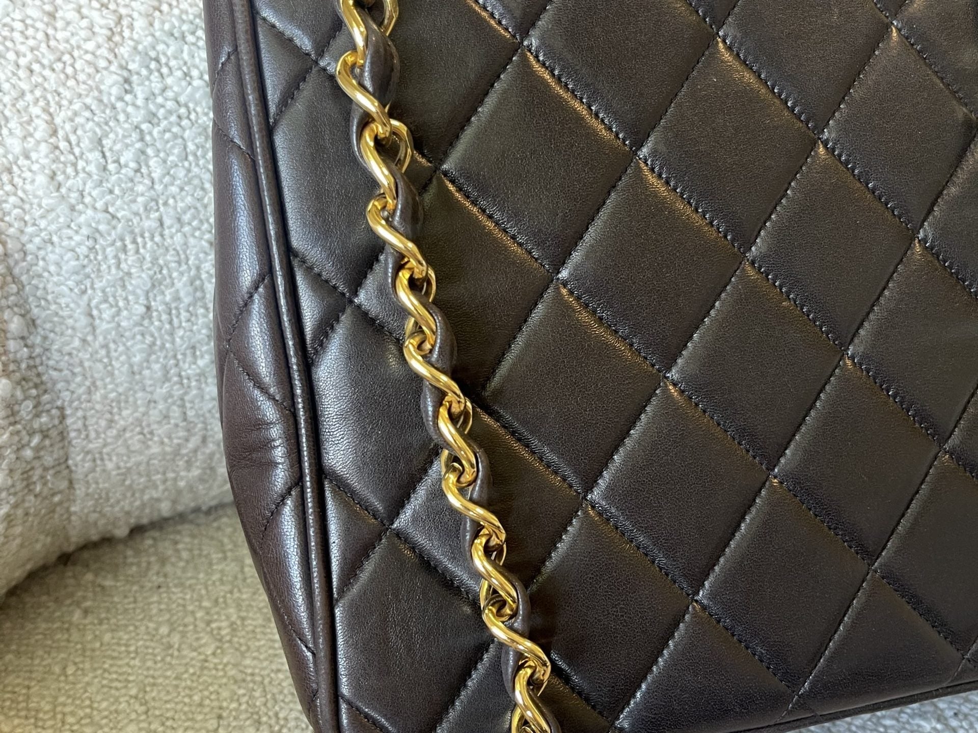 CHANEL Handbag Brown Vintage Lambskin Quilted Square Classic GHW (Shoulder Bag) - Redeluxe