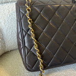 CHANEL Handbag Brown Vintage Lambskin Quilted Square Classic GHW (Shoulder Bag) - Redeluxe