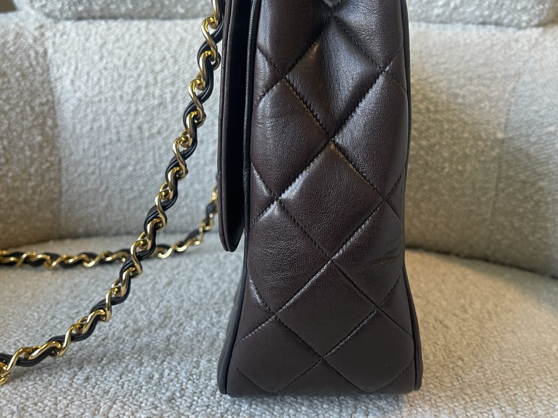 CHANEL Handbag Brown Vintage Lambskin Quilted Square Classic GHW (Shoulder Bag) - Redeluxe