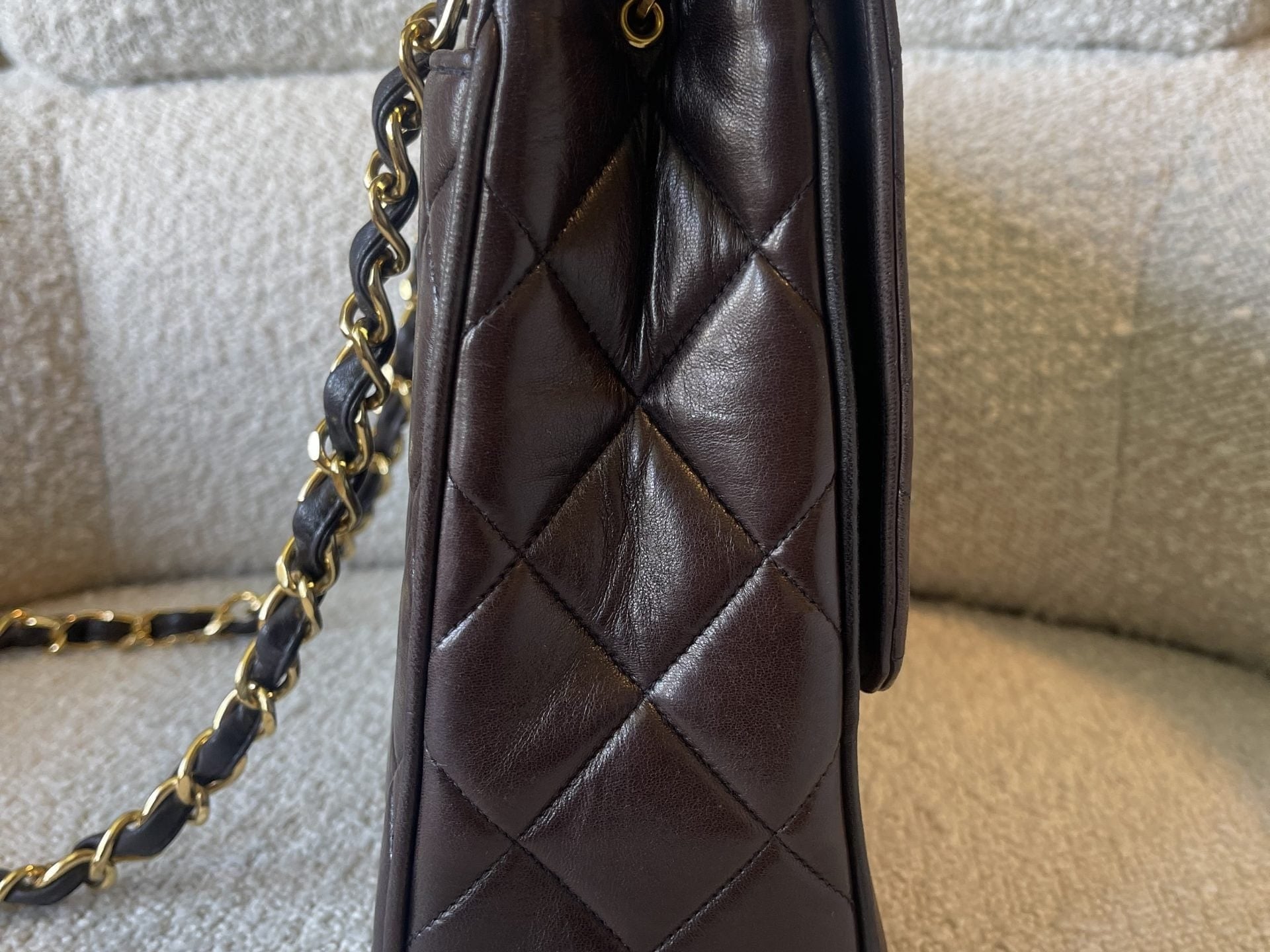 CHANEL Handbag Brown Vintage Lambskin Quilted Square Classic GHW (Shoulder Bag) - Redeluxe