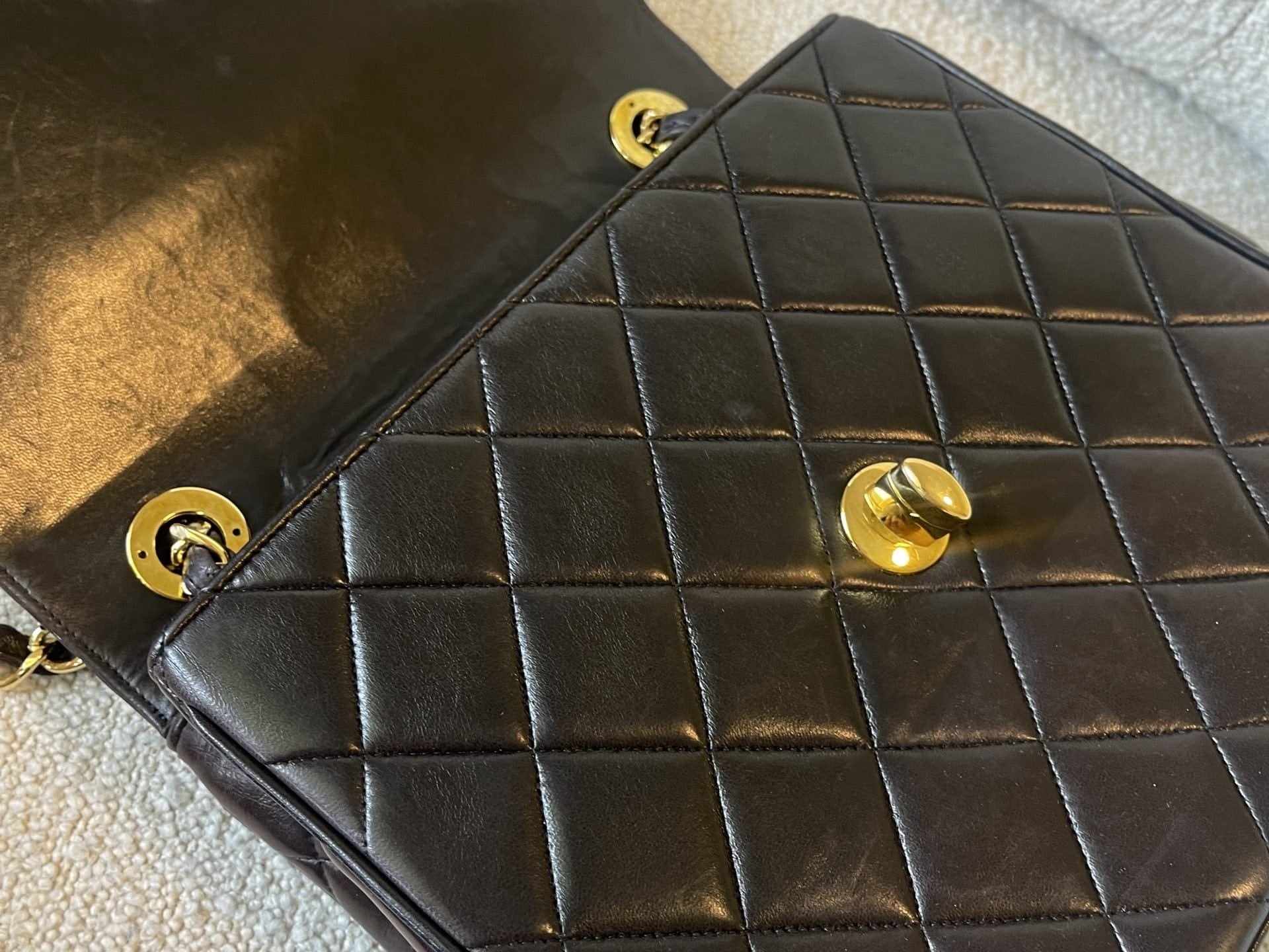 CHANEL Handbag Brown Vintage Lambskin Quilted Square Classic GHW (Shoulder Bag) - Redeluxe