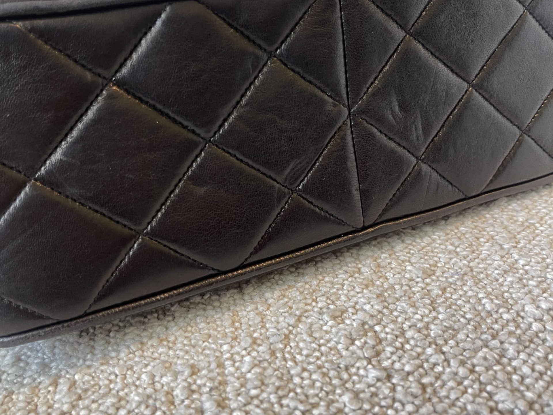 CHANEL Handbag Brown Vintage Lambskin Quilted Square Classic GHW (Shoulder Bag) - Redeluxe