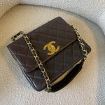 CHANEL Handbag Brown Vintage Lambskin Quilted Square Classic GHW (Shoulder Bag) - Redeluxe