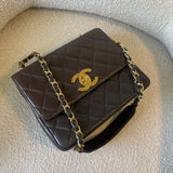 CHANEL Handbag Brown Vintage Lambskin Quilted Square Classic GHW (Shoulder Bag) - Redeluxe