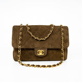CHANEL Handbag Brown Vintage Matelasse Brown Suede Quilted Single Flap Gold Hardware - Redeluxe