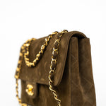 CHANEL Handbag Brown Vintage Matelasse Brown Suede Quilted Single Flap Gold Hardware - Redeluxe