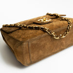 CHANEL Handbag Brown Vintage Tan/Brown Suede Quilted Jumbo XL Single Flap 24k GHW - Redeluxe