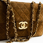 CHANEL Handbag Brown Vintage Tan/Brown Suede Quilted Jumbo XL Single Flap 24k GHW - Redeluxe