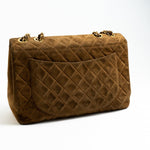 CHANEL Handbag Brown Vintage Tan/Brown Suede Quilted Jumbo XL Single Flap 24k GHW - Redeluxe