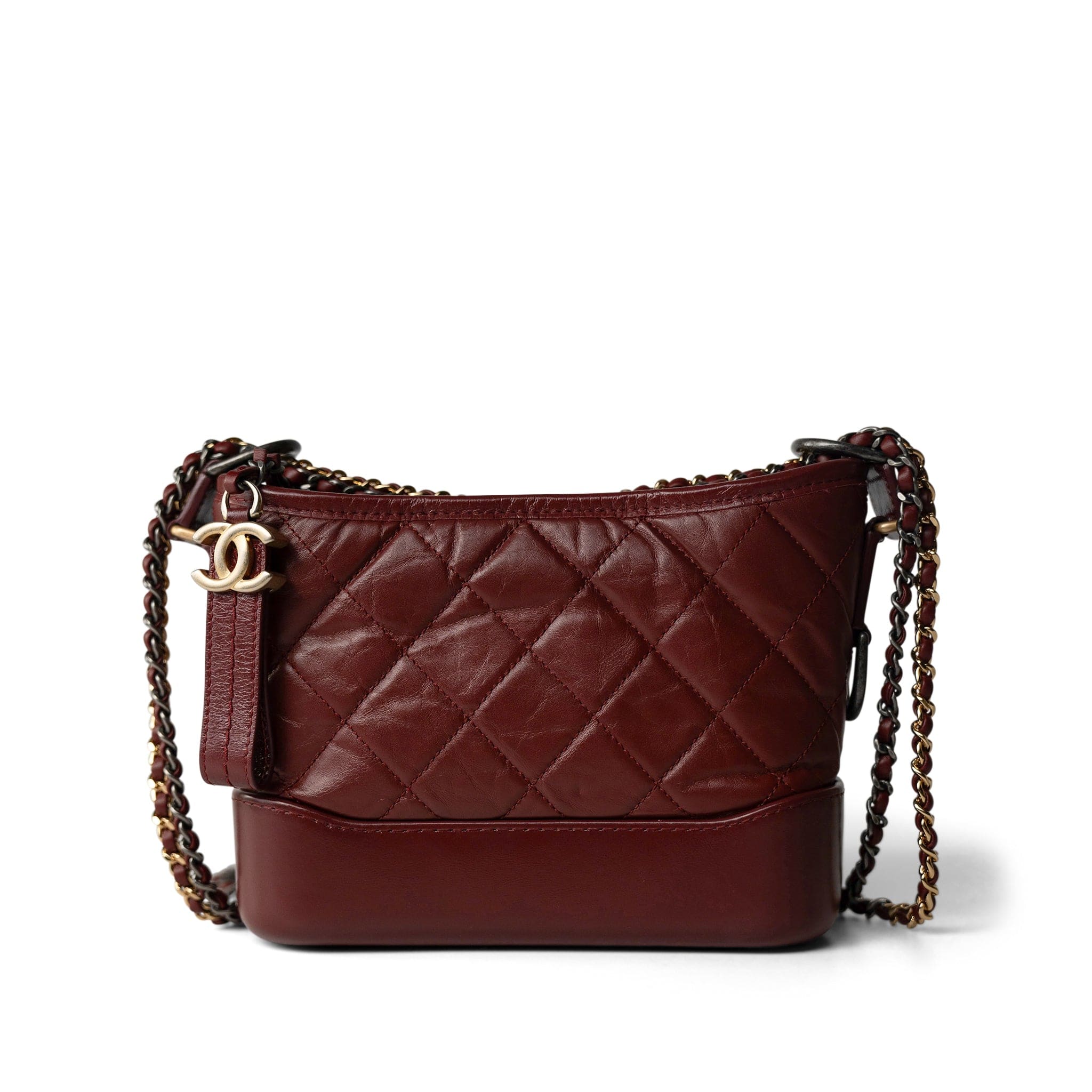 CHANEL Handbag Burgundy Burgundy Aged Calfskin Quilted Gabrielle Hobo Bag Small Mixed Hardware - Redeluxe