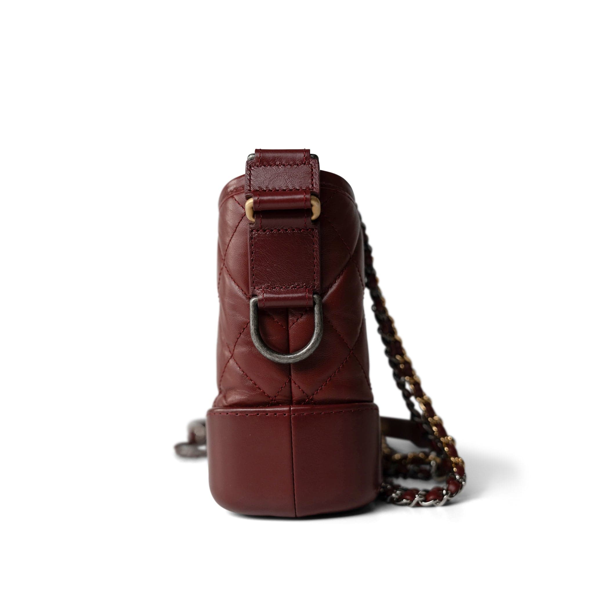CHANEL Handbag Burgundy Burgundy Aged Calfskin Quilted Gabrielle Hobo Bag Small Mixed Hardware - Redeluxe